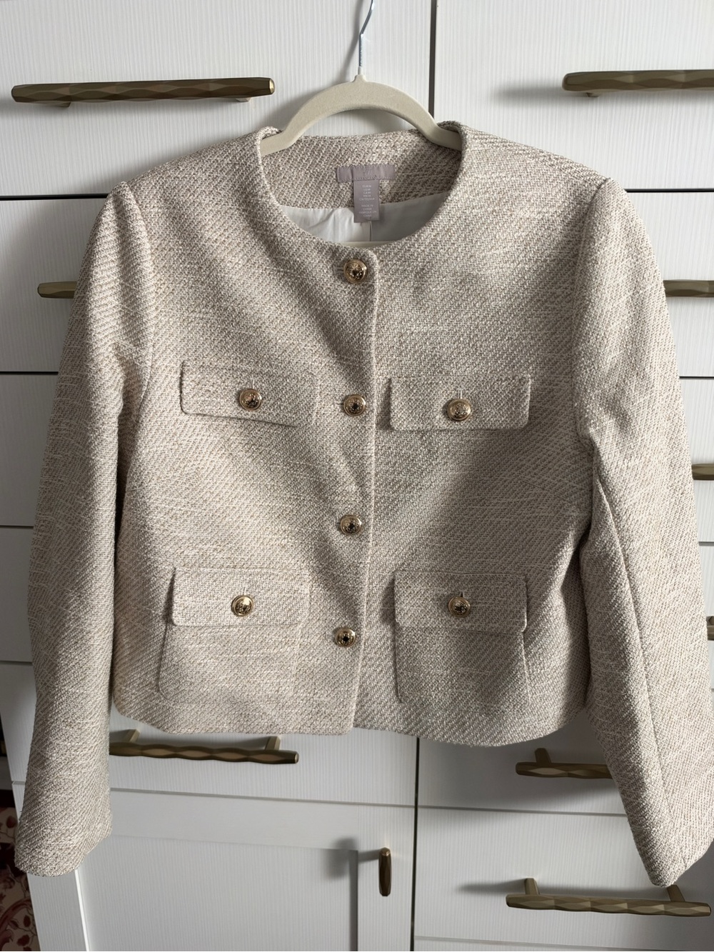 NWT H&M Cream Tweed Gold Button Jacket Size M